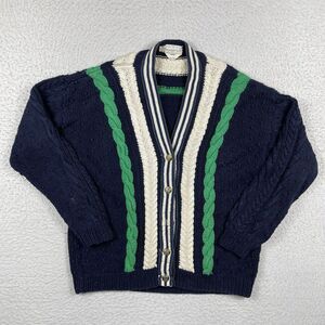 The Eagles Eye Sweater Womens Large Navy Blue Hand‎ Knit Cable Cardigan